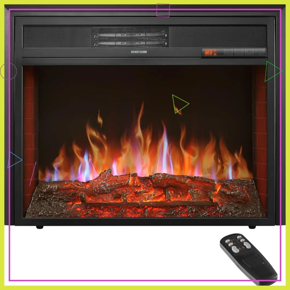 Chimenea Eléctrica Empotrable de 28 Pulgadas - Calentador con Control Remoto, Temporizador, 6 Niveles de Brillo, 750/1500W para Sala de Estar