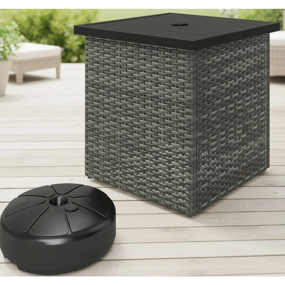 

Всепогодный квадратный уличный приставной столик с отверстием для зонта, устойчивый к ультрафиолетовому излучению торцевой столик из полиэтиленового ротанга для патио, сада, у бассейна