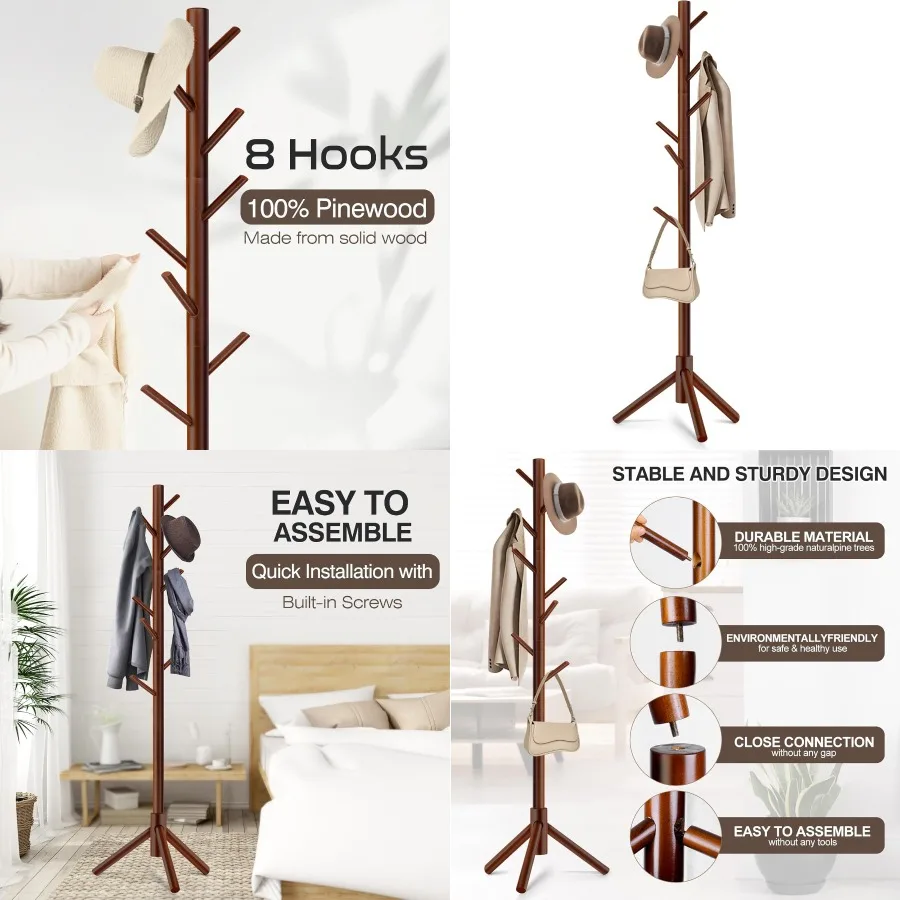 

Отдельно стоящая вешалка с 8 крючками и 3 регулируемыми наборами по высоте идеально подходит для спальни, прихожей, входа и офисов.