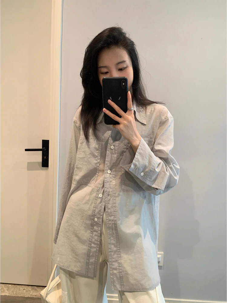 

Awencoat Women's Lightweight Long Sve irt Luxury Sensation Spring Autumn Outerwear Cotton Blend Breathable Casual irt