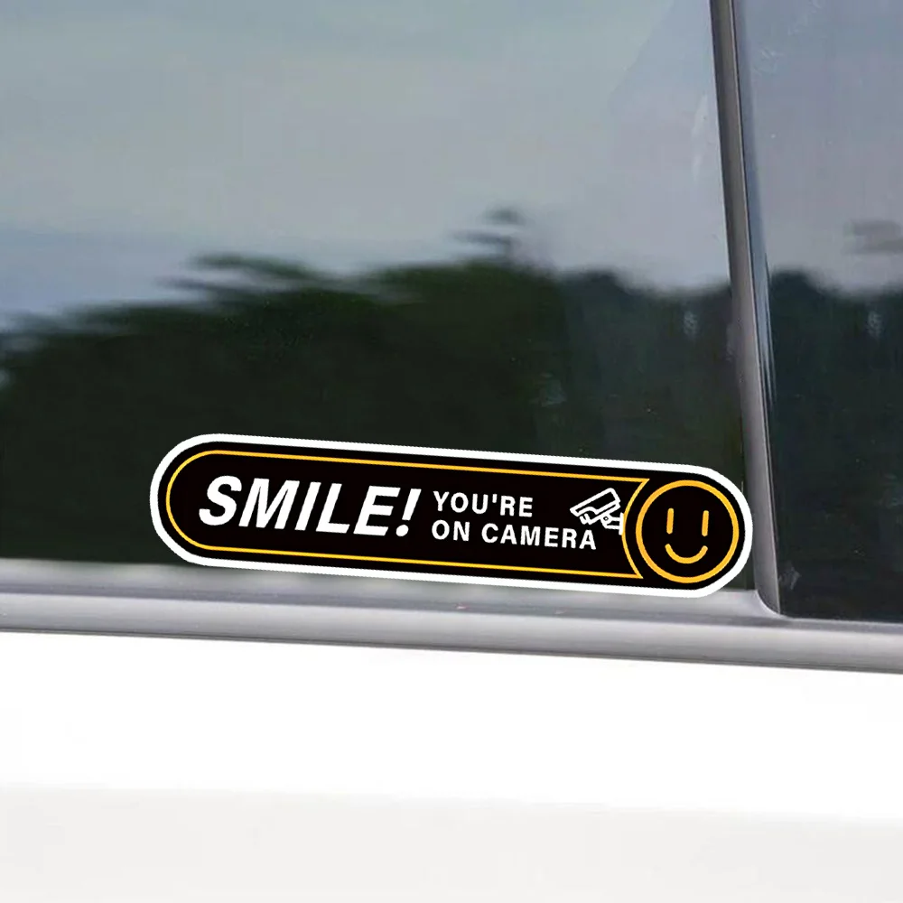 

1pc "Smile You're On Camera" Waterproof Self-Adhesive Vinyl Sticker for Car Truck Motorcycle Laptop Window Glass Universal Decor