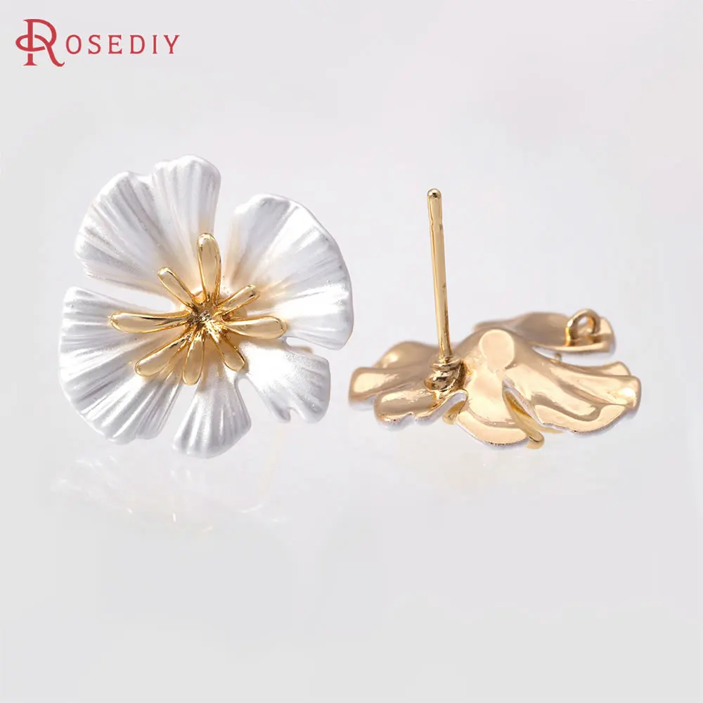 

4 шт., цветок, 19 мм, 18-каратное золото, латунь с картинами маслом, серьги-гвоздики, серьги-гвоздики, высокое качество, изготовление женских сережек своими руками