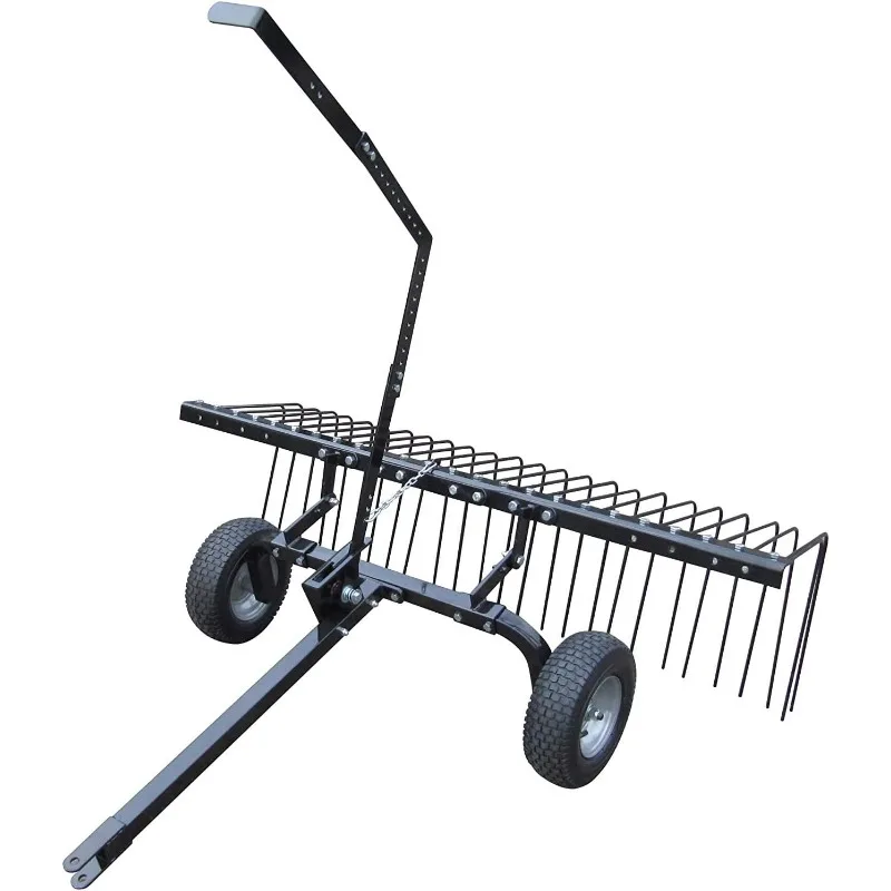 

Yard Tuff 72 Inch Heavy Duty Durable Steel Pine Straw Rake with Wheels, 28 Spring Steel Tines,and Hitch for ATV, UTV, or Tractor