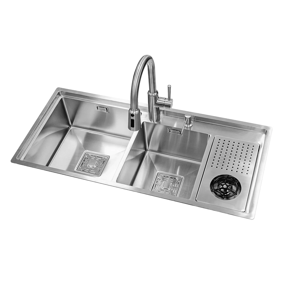 custom double slot Handmade kitchen sink Multifunctional 304 stainless steel brushed surface Undercounter type