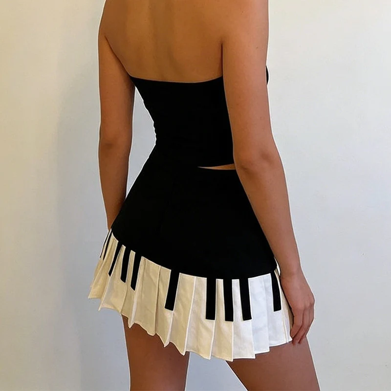 Summer Girls Designer Patchwork Skirts Lady Chic Thin A-line Pleated Dress Women Korean Elegant Fashion Short Skirts