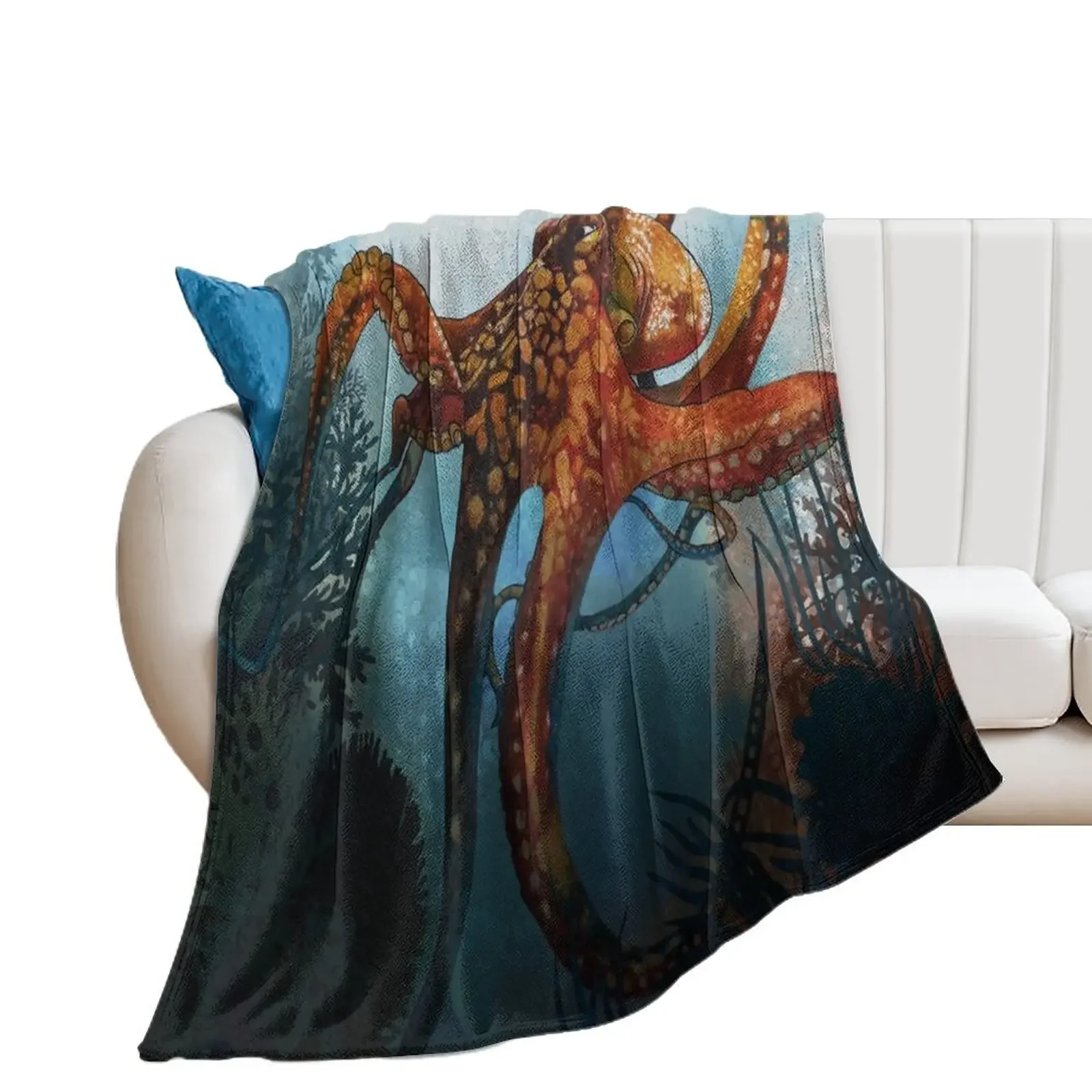 

Octopus in the Coral Reef Throw Blanket Summer Beddings Giant Sofa Comforter Sofa Blankets