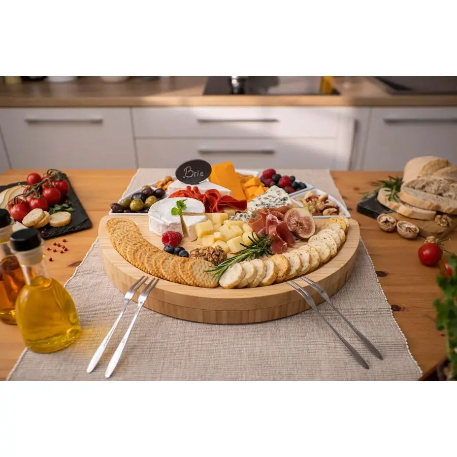 مجموعة ألواح الجبن والفطائر المصنوعة من خشب الخيزران ولوح تقطيع الجبن مقاس 16 بوصة حاصل على براءة اختراع الولايات المتحدة وسكين للترفيه