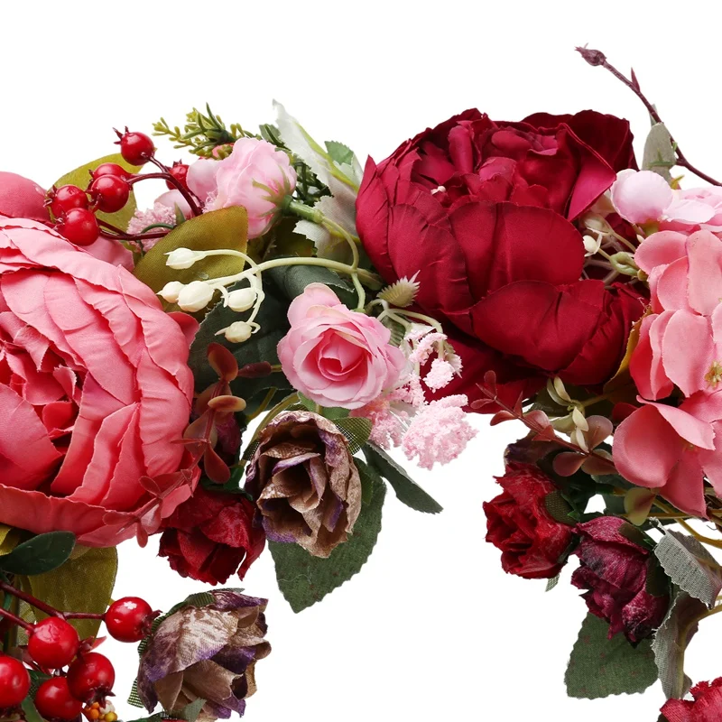 Casamento lei 16 polegadas peônia grinalda flor artificial porta grinalda com primavera grinalda para