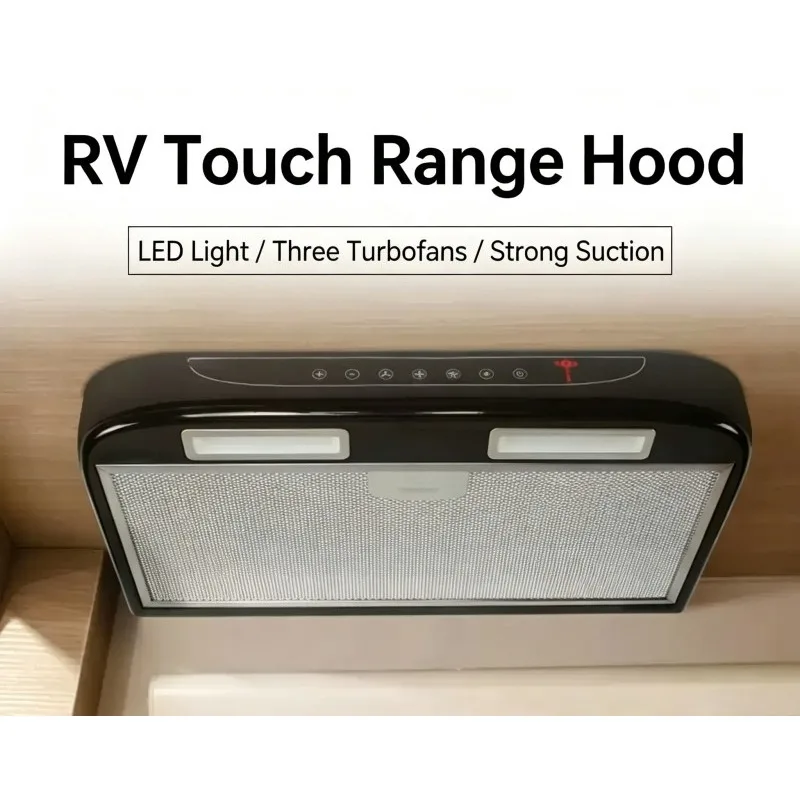 12V Touch Control Range Hood With Light For RV Camper Trailer Kitchen Renovation Motorhome Cooking Exhaust Ventilation Equipment