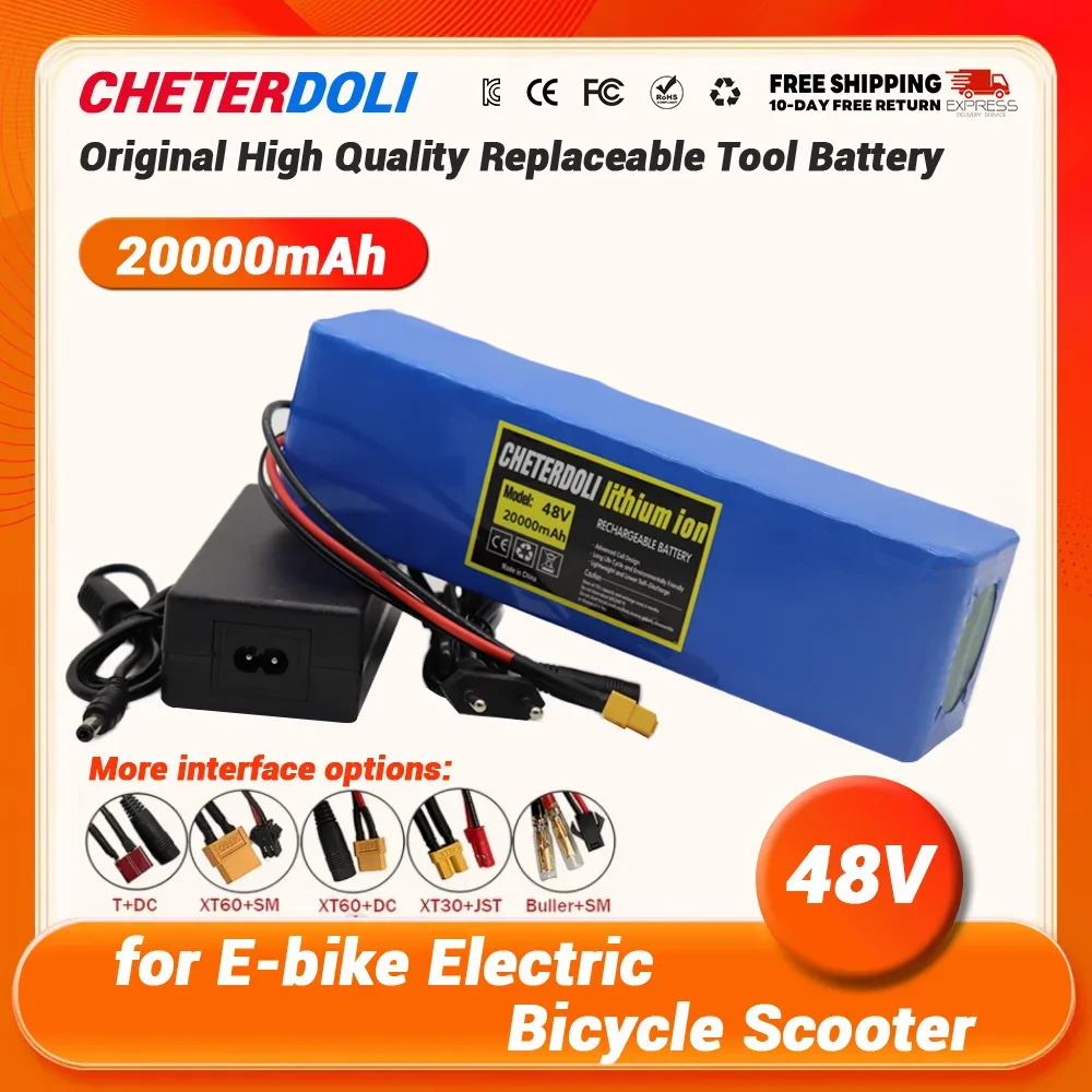 13S3P 20Ah Lithium-ion Battery Pack 48V 20000mAh with 250W 350W 500W 750W 1000W BMS for 54.6V E-bike Electric Bicycle Scooter