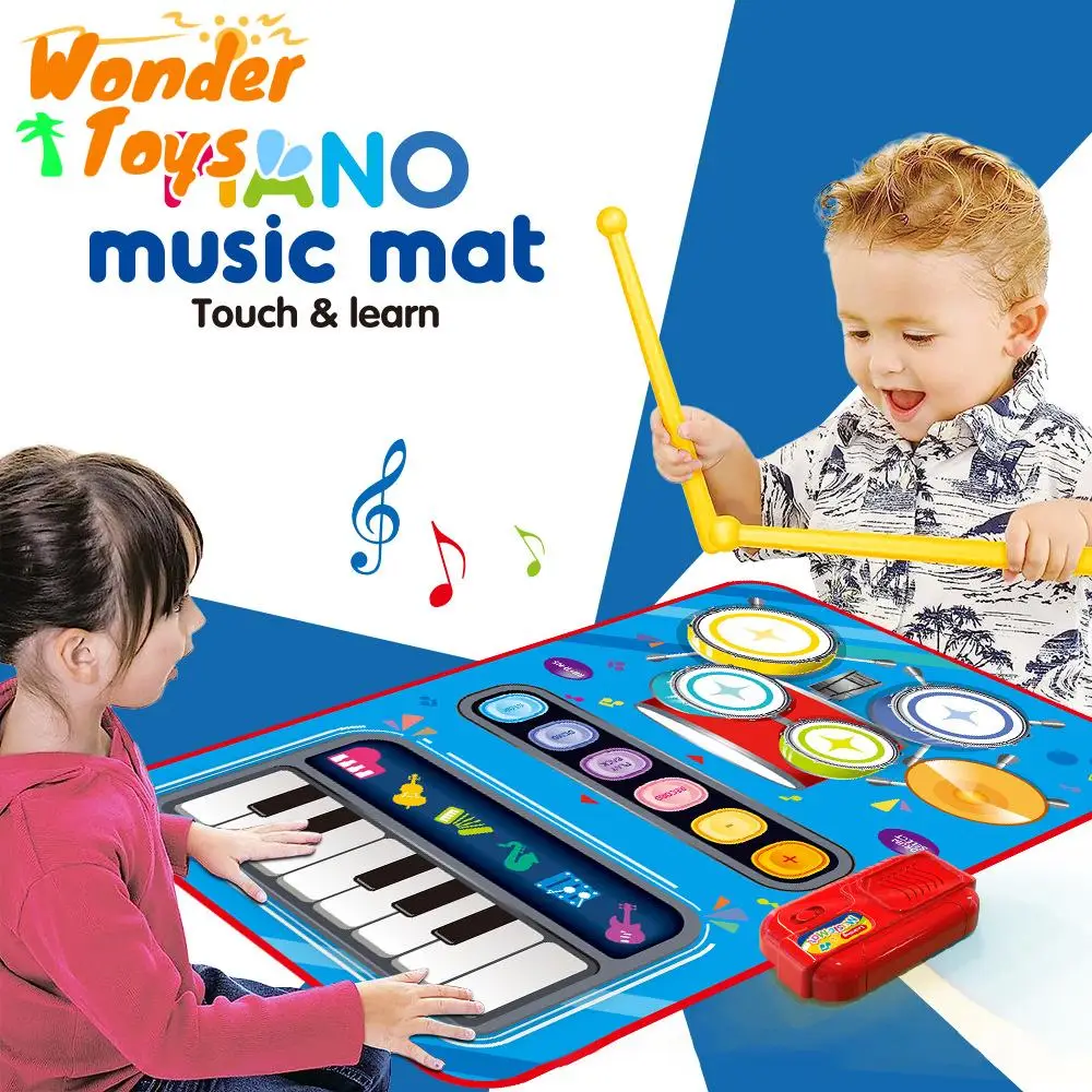 

2 In 1 Music Mat Toddler Musical Piano for Children Floor Keyboard Drum Dance Mat with Instruments Sounds Toys for Boys Girls