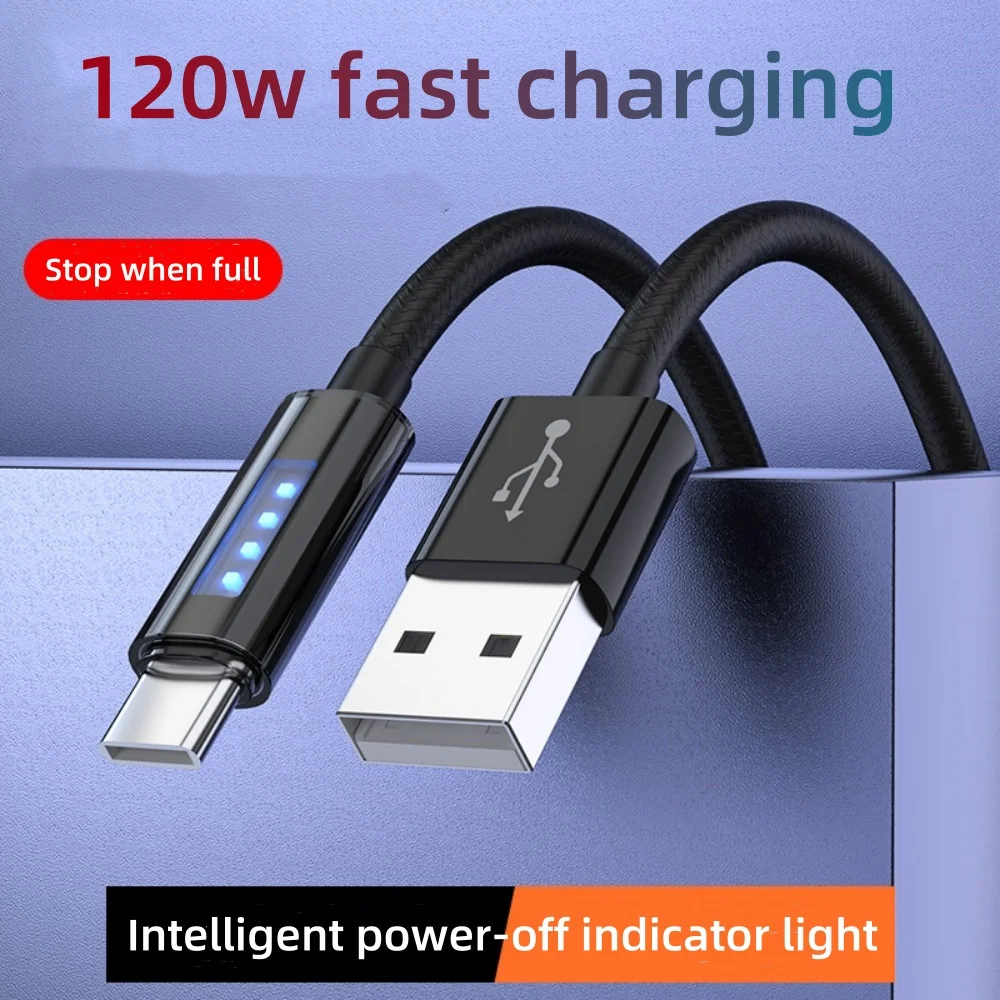 USB C Super Fast Charge Cable 120W USB A To Type C Charging Cord with LED Light High Speed Data Transfer Wire For iPhone Xiaomi