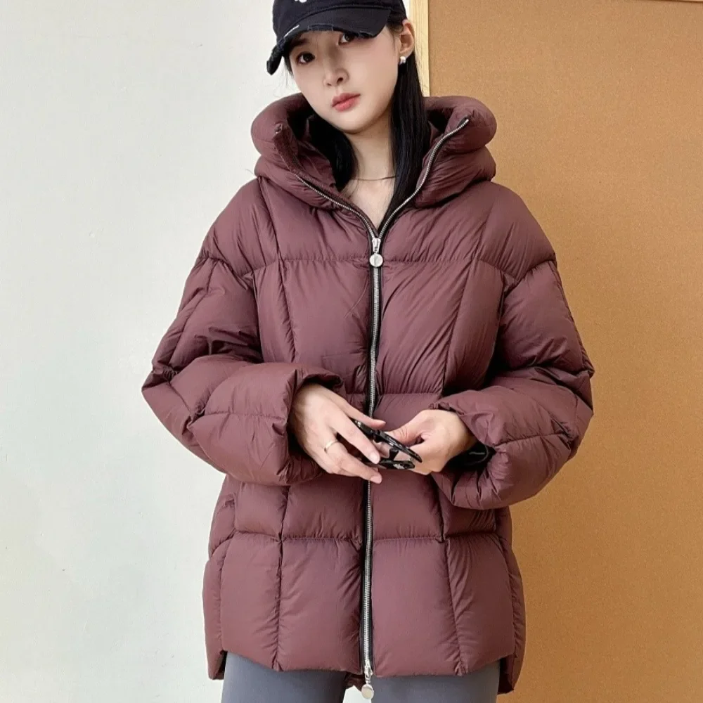Nouveau 2025 à capuche solide Parke blanc canard vers le bas manteau femme haut d'hiver vêtements femmes épaissi chaud Simple moelleux veste bouffante