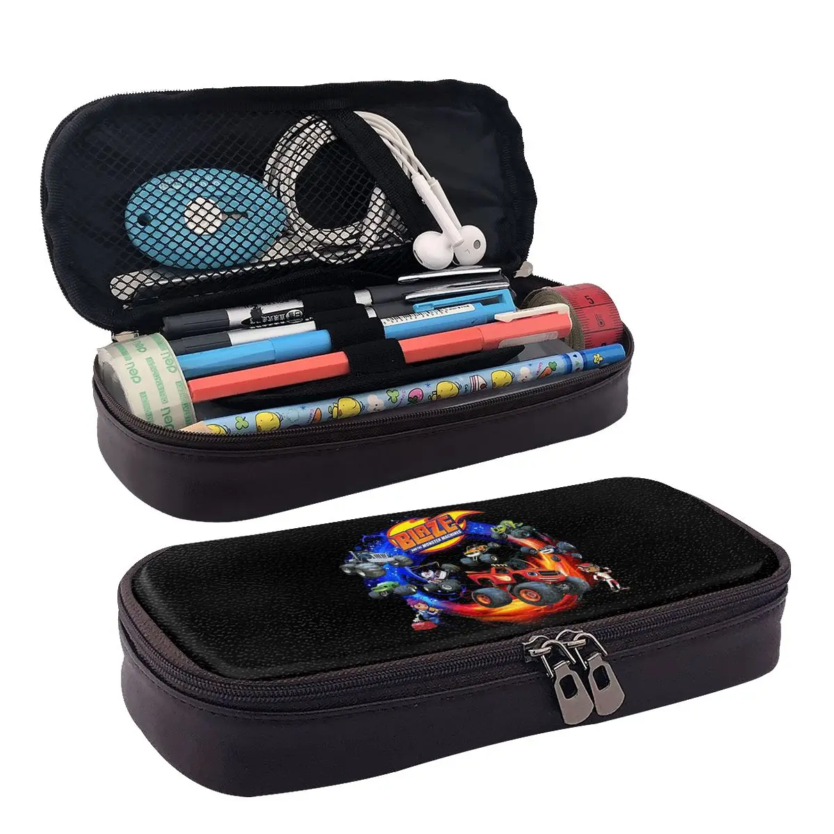 Blaze And The Monster Machines Active Leather Pencil Case for School Pen Box Pencil Bag Stationery Supplies Pen Holder Bag