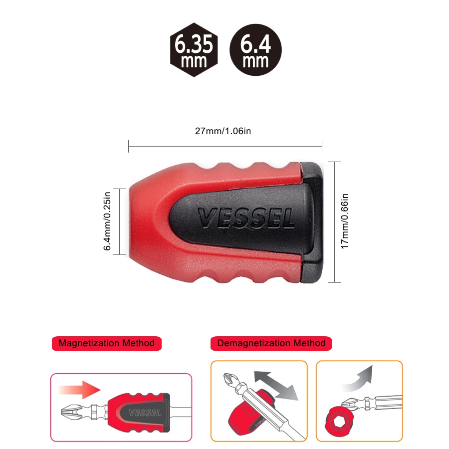 VESSEL Tool NMC-2P Magnetic Screw Holder Ring Applied to 6.4 mm Hex Screwdriver and 6.35mm Power Bits