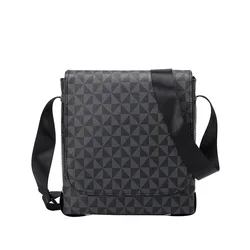 Man bag flip shoulder bag fashionable man cross body bag horizontal casual computer briefcase printed plaid business bag