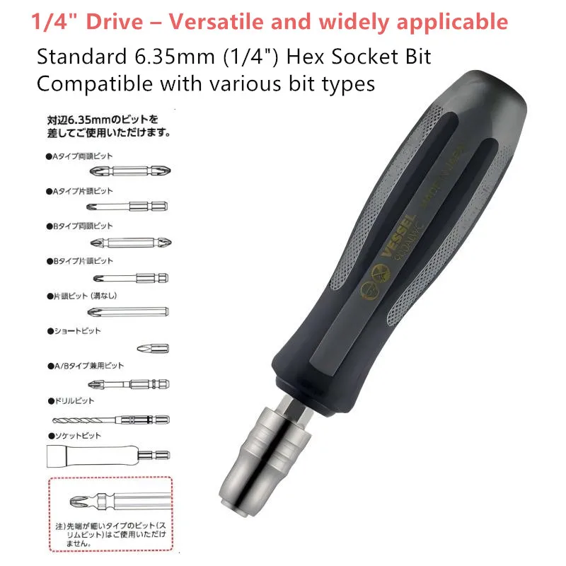 

Рукоятка для шестигранных отверток VESSEL 900ALWC 1/4'' с нескользящим держателем бит, профессиональный инструмент для ремонта гнездовых разъемов