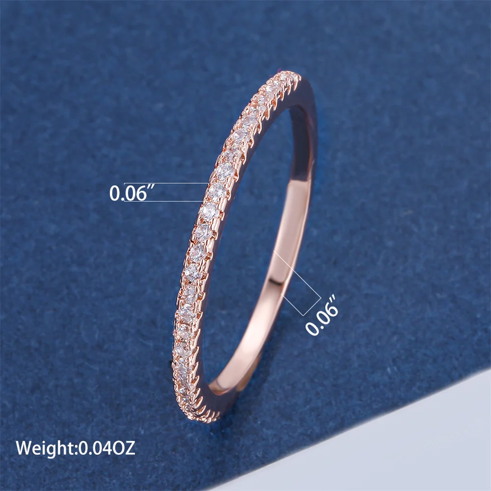 Single Row Small Round Stone Wedding Band Rings For Women Rose Gold Color Simple Fashion Stackable Thin Ring Engagement Jewelry