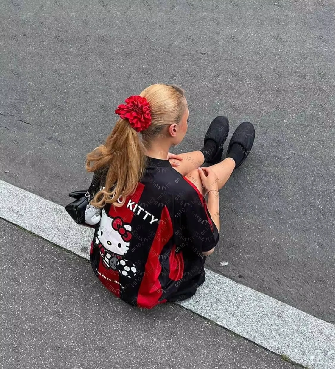 

Милая уличная милая крутая футболка в стиле хип-хоп «Hello Kitty», модный топ больших размеров, женская летняя футболка с коротким рукавом, Джерси Y2K