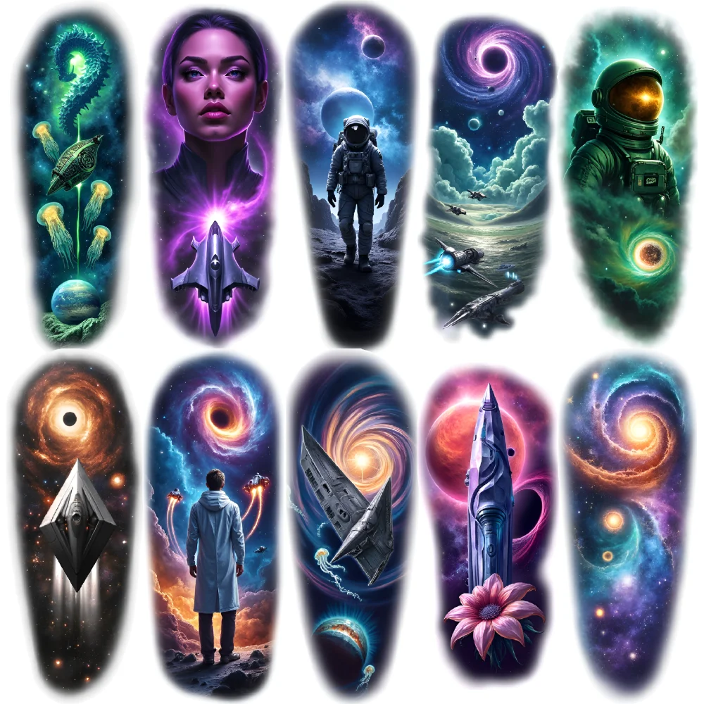 

12pcs Temporary Tattoo Black Hole Realistic Temporary Tattoos Galaxy Deep Sea Alien Colorful Realism Space Flower For
