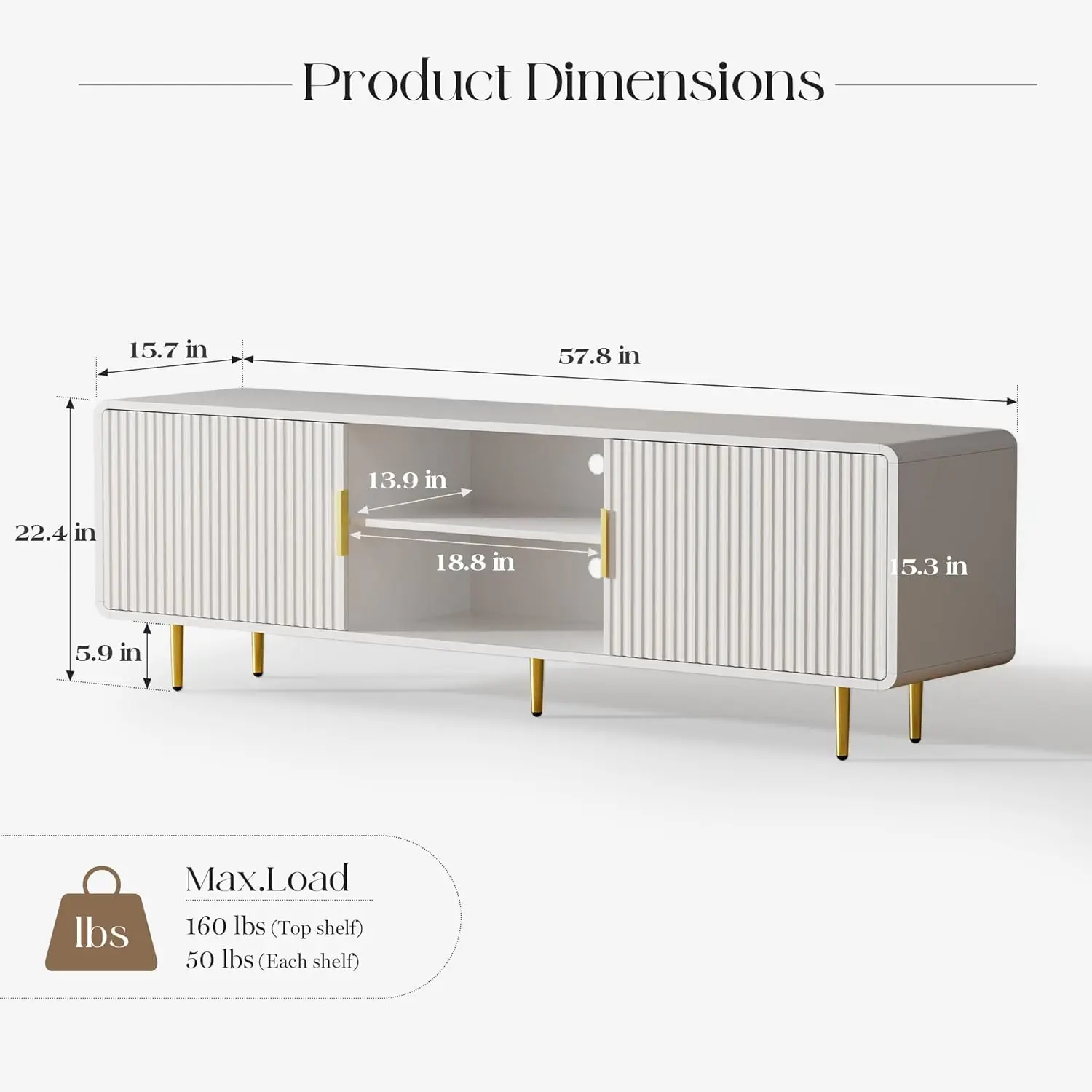 TV Stand for 65 Inch TV, Fluted TV Stand with Curved Profile Design, White Modern Entertainment Center TV Console, Customized