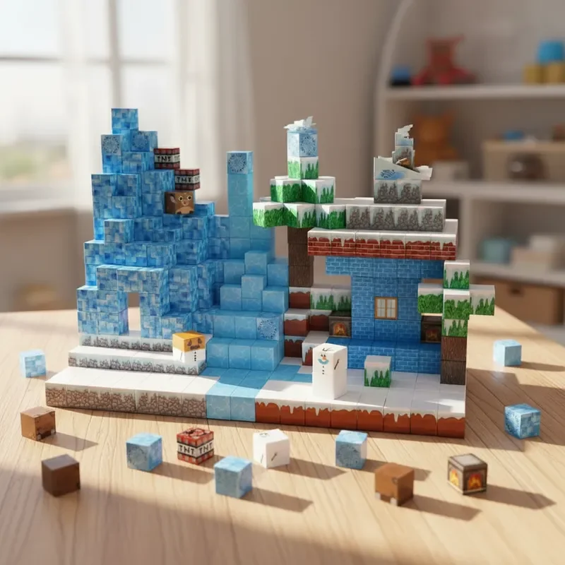 ตัวต่อแม่เหล็กสร้างสรรค์สำหรับเด็ก, ของเล่นแม่เหล็ก STEM เสริมพัฒนาการ - ชุดสร้างโลกน้ำแข็งและหิมะ, ของขวัญวันคริสต์มาสและวันเกิด