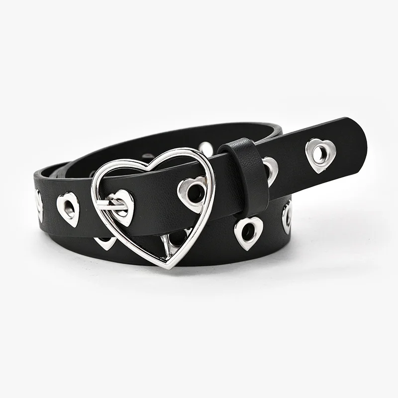 Unisex Black PU Leather Belt with Pin Buckle & Eyelets - Punk Style, for Jeans & Casual Wear image 2