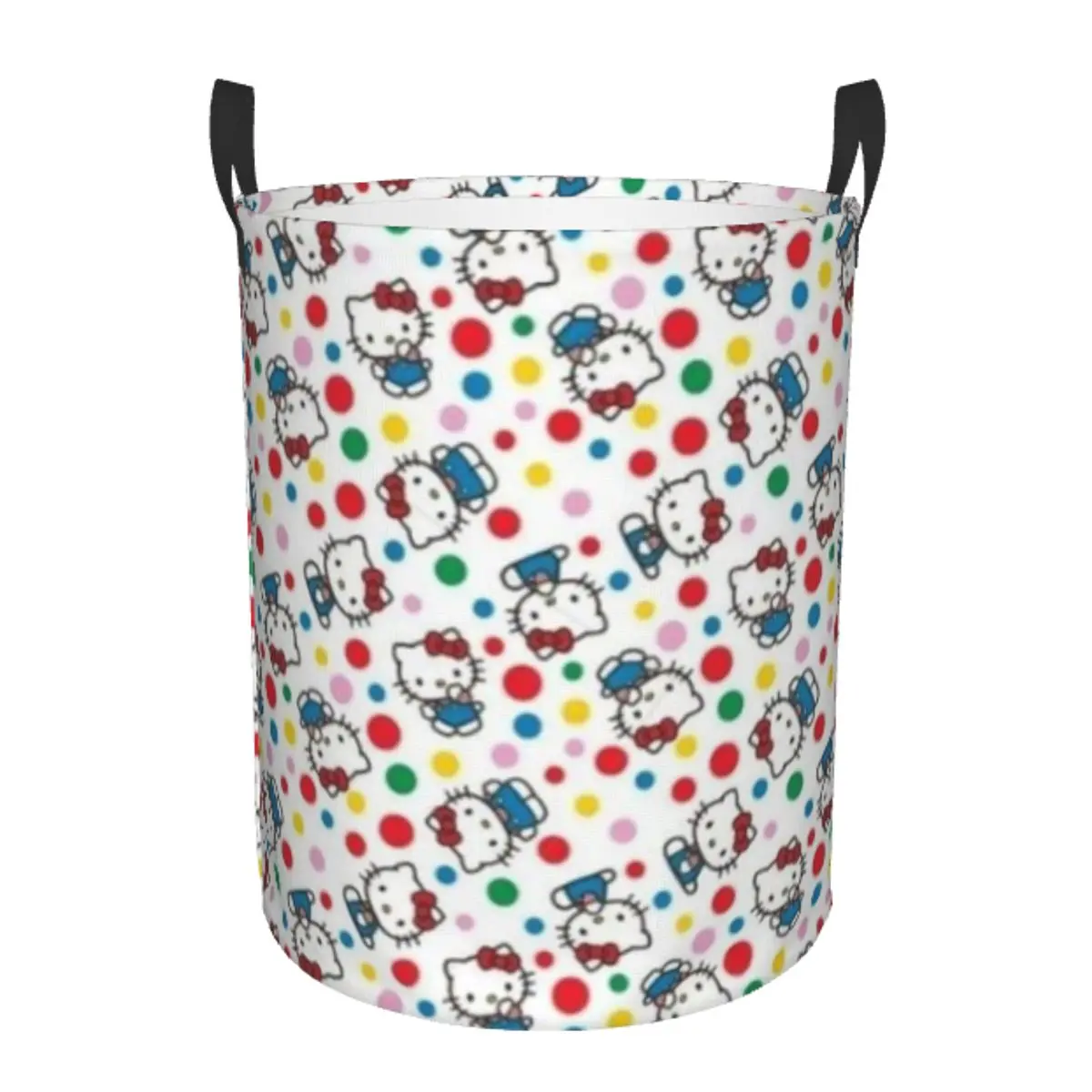 

Round Single-Layer Dirty Clothes Basket Hello Kitty Space-Saving Laundry Hamper with Sturdy Handles for Easy Carrying