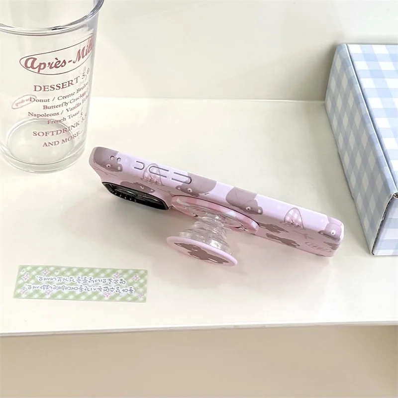 เคสโทรศัพท์แม่เหล็กน่ารักลายหมีเกาหลี สำหรับ iPhone 17 Pro 15 16 14 Pro Max พร้อมที่จับ สำหรับเคส Magsafe ลายการ์ตูน