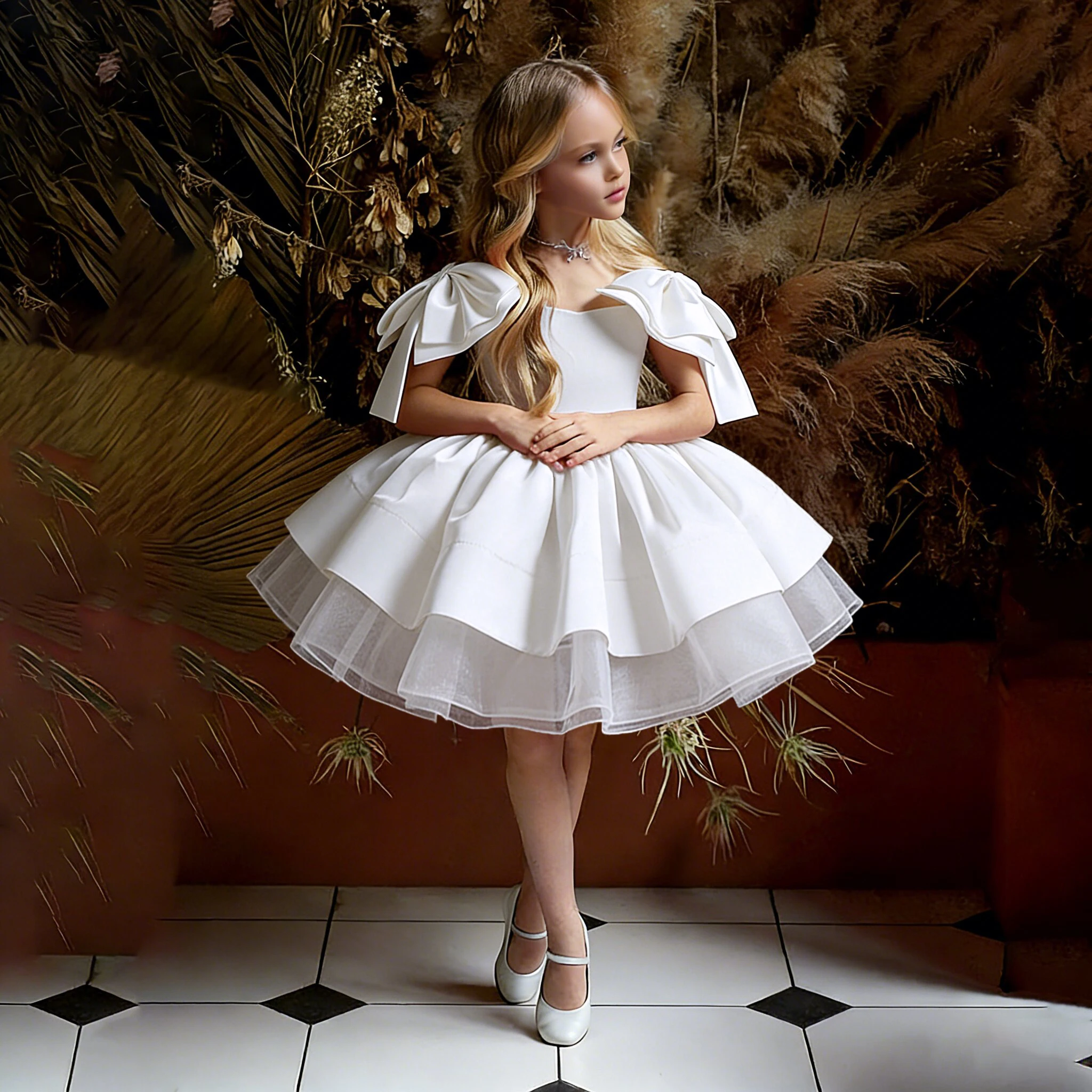 Formale Taufe Party Prinzessin Mädchen Kleid Elegante Hochzeit Brautjungfer Geburtstag Ballkleider Mädchen Schleife Erstkommunion Abendkleid
