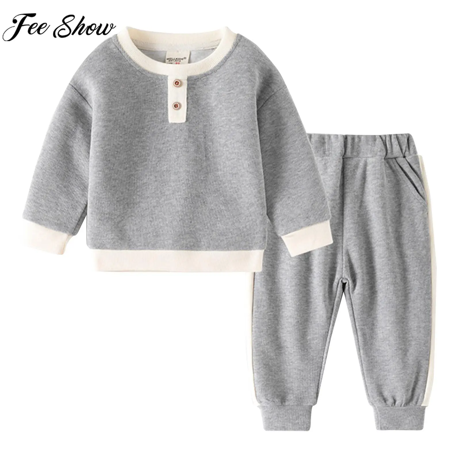 

Kids Boys Girls Spring Autumn Casual Loose Outfit Long Sleeve Shirt Top with Pants Nightwear Loungewear Daily Wear Sportswear