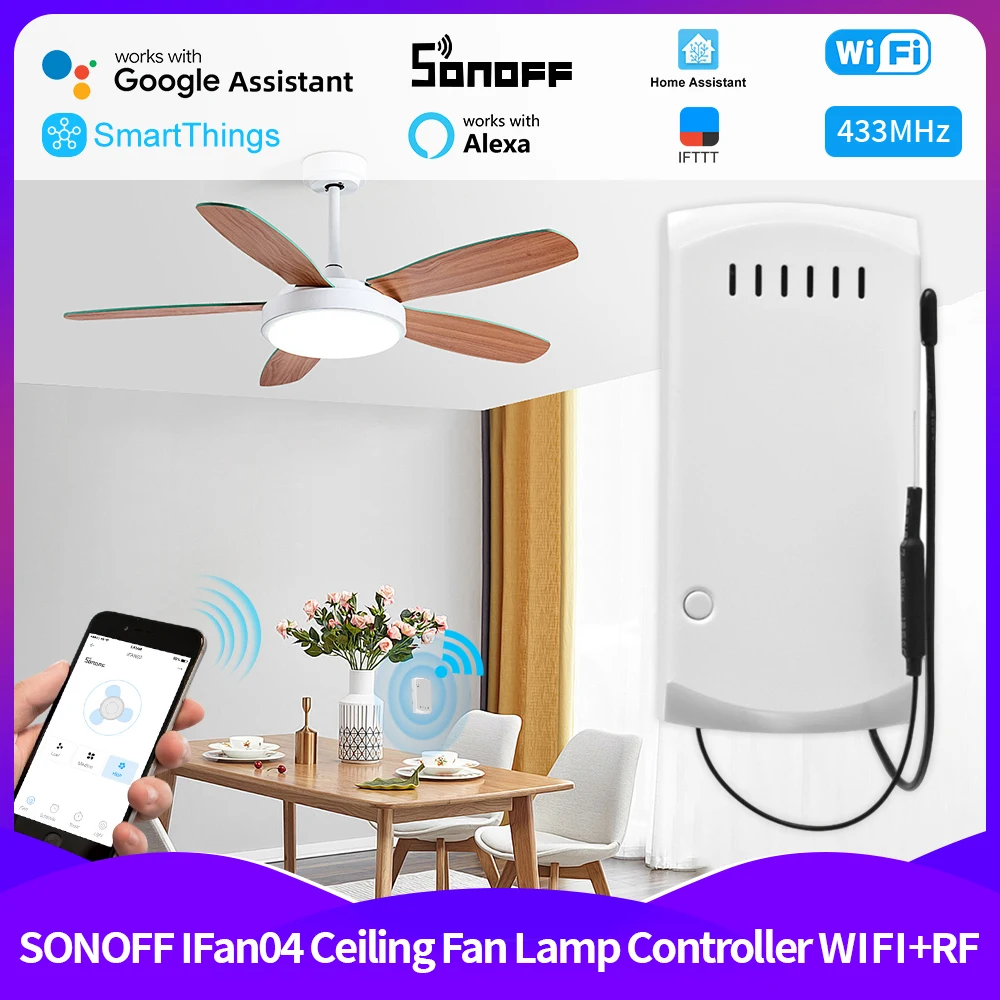 

NEW SONOFF IFan04 Smart Ceiling Fan lamp Controller WIFI RF RM433 Remote timing switch Support Alexa Google Alice Home Assistant