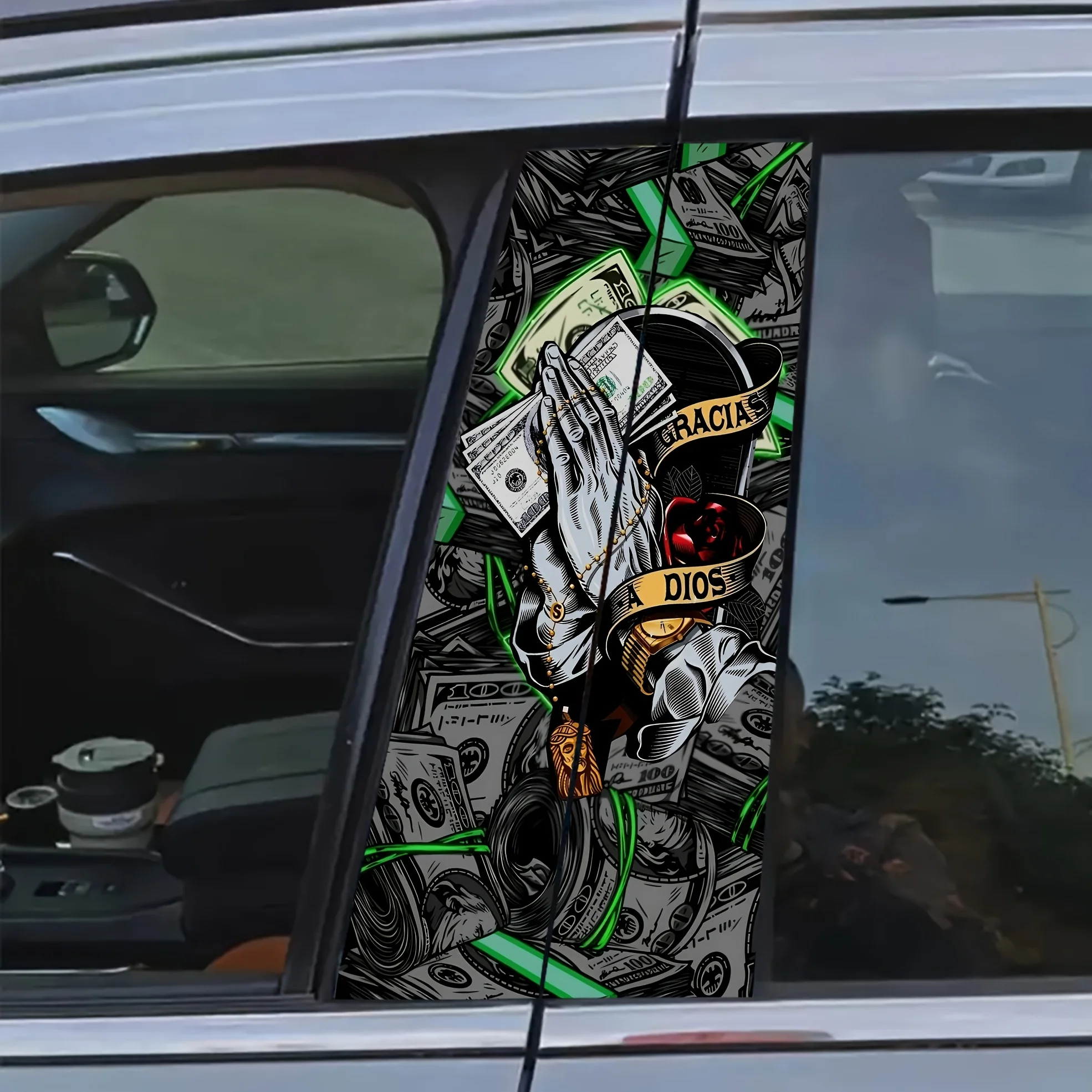 

2D flat, 2-piece wealth-themed B-pillar sticker - scratch-resistant and water-resistant car decal, suitable for cars, trucks