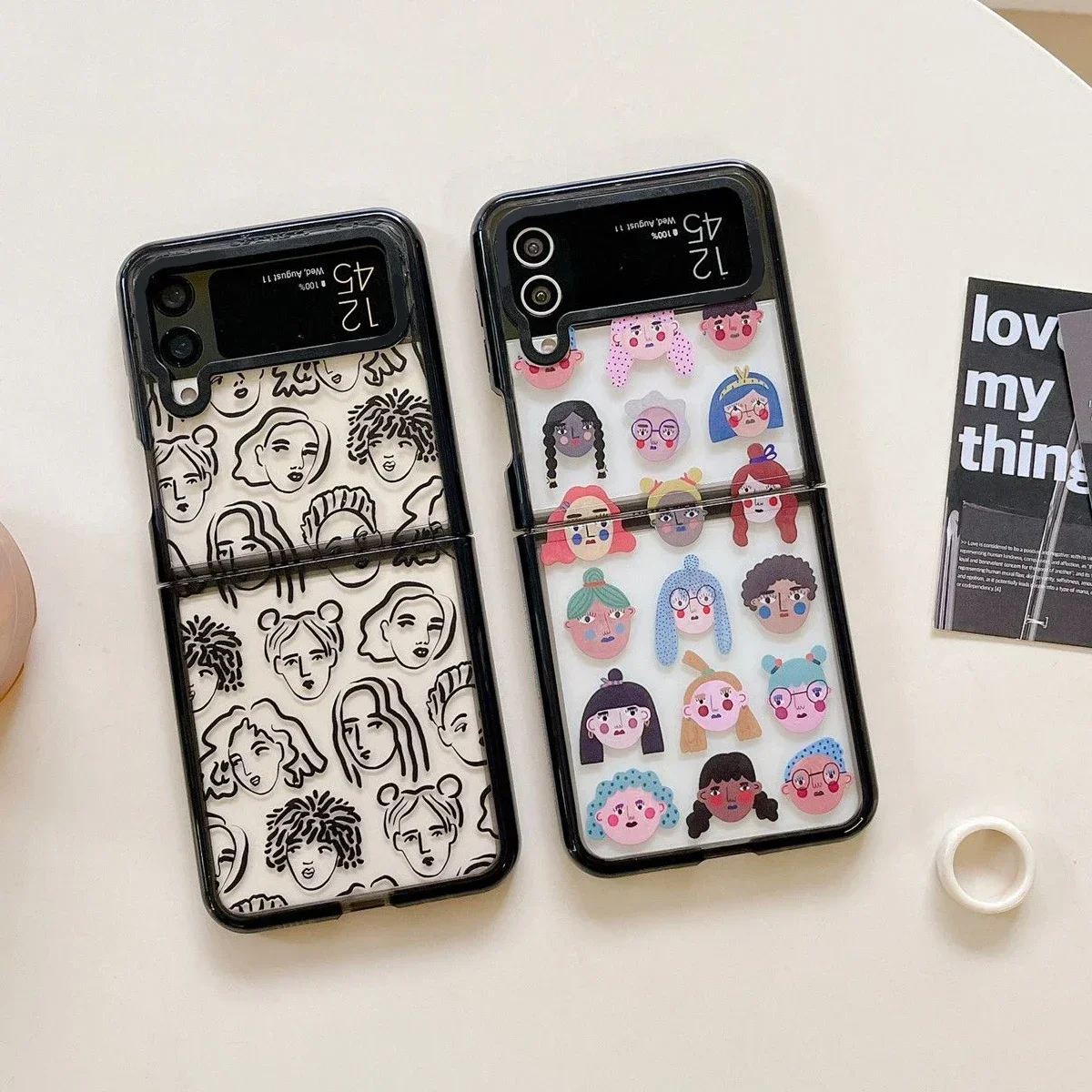 

Acrylic Black Border Cartoon Girls Phone Case for Samsung Galaxy Z Flip 5 4 3 Back Cover for ZFlip4 ZFlip5 Hard Case Shell