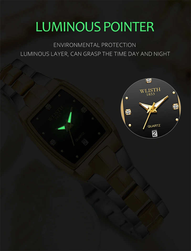 Mode Wlisth Topmerk Gouden Mannen Vierkante Horloges Luxe Gouden Kwarts Roestvrij Staal Waterdicht Polshorlogio Masculino