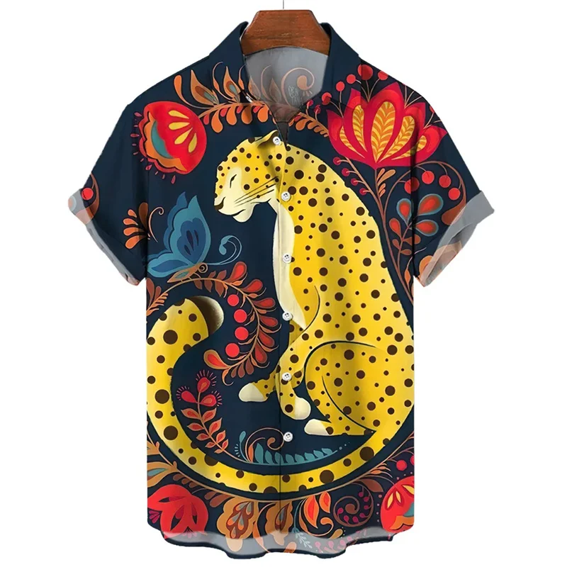 3d Print Animal Leopard Tiger Shirt Summer Fashion Casual Short Sleevee Shirt For Men Top Oversized Street Shirts Clothing