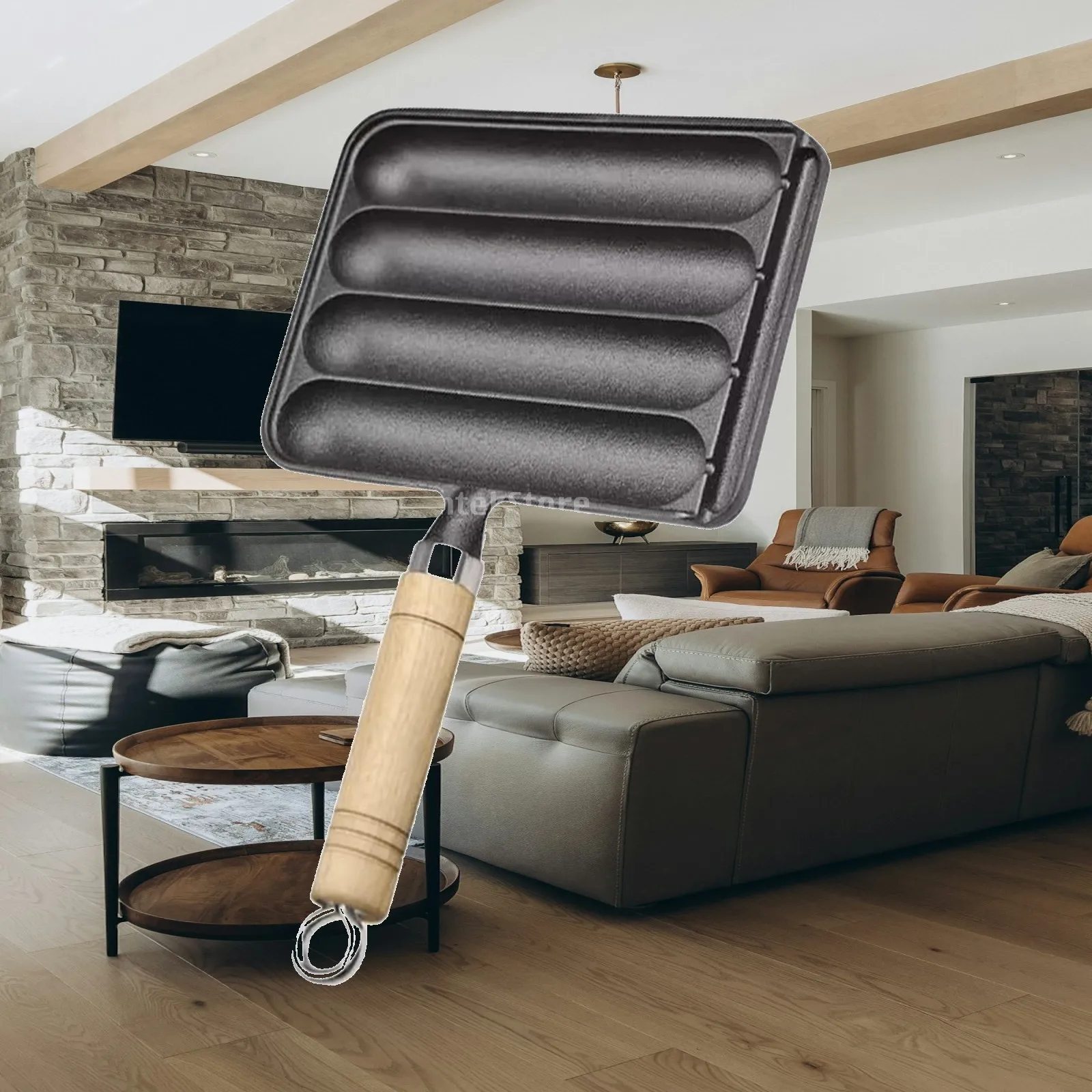 Sausage Grilling Pan Corn Dog Grill Pan Non Coating Cast Iron 4 Grid Hot Dog