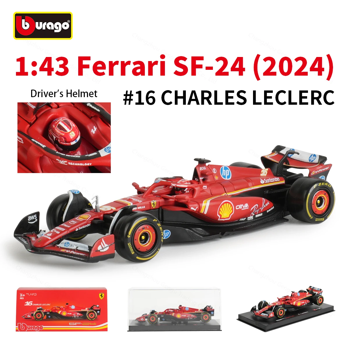 

Bburago 1:43 2024 Ferrari SF-24 F1 Formula Car Литые автомобили Коллекционная модель Гоночные игрушки Акриловая коробка