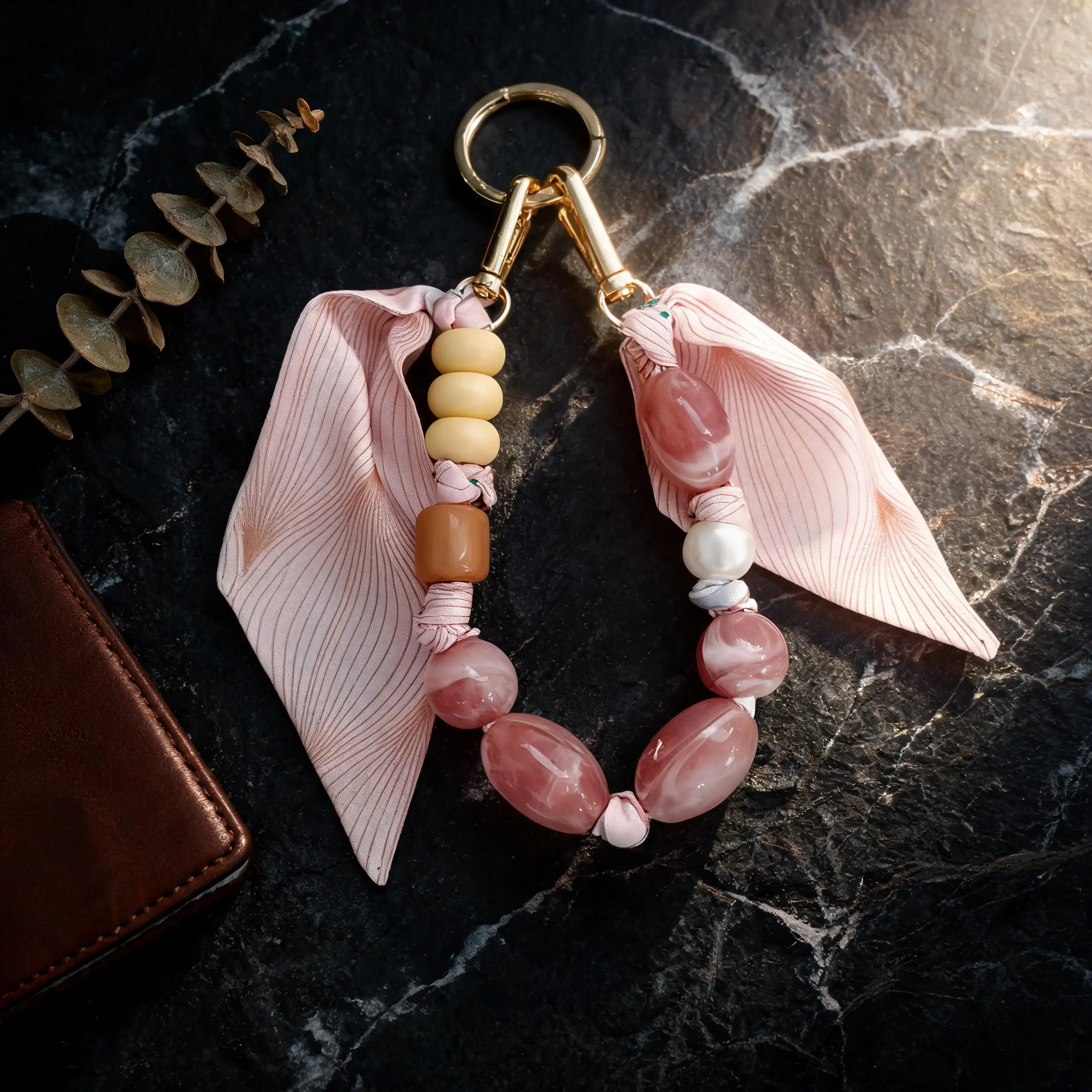 Bag Charm Irregular Gradient Cell Phone Pendant Acrylic Alloy Fabric Key Chain Sturdy Scarf Key Chain For Relatives And Friends