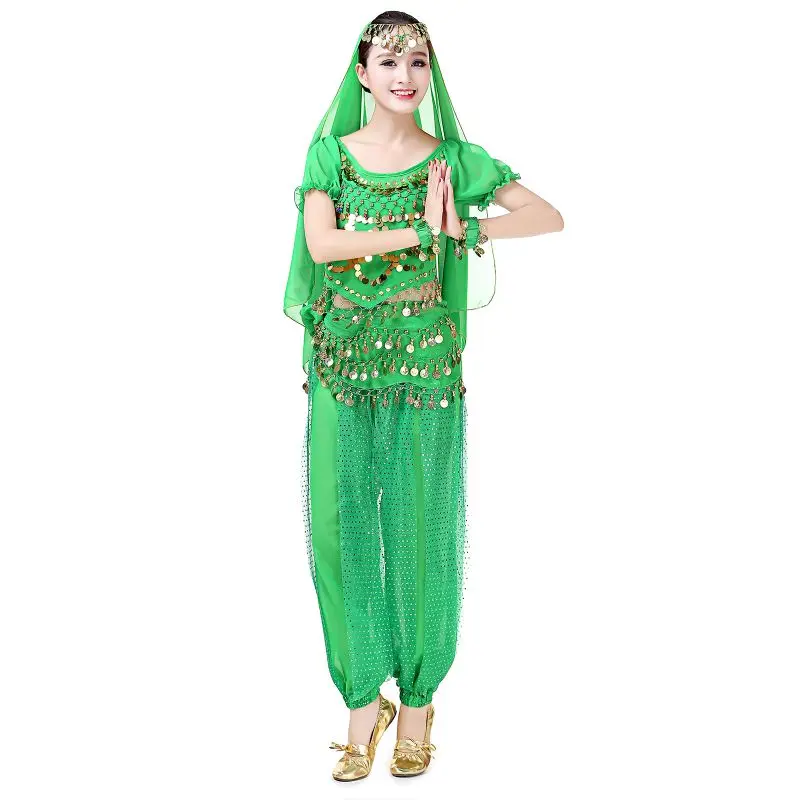 

Womens Belly Dance Sets Harem Pants Lantern Shiny Sequins Top Belly Dance Chiffon Practice Trousers﻿