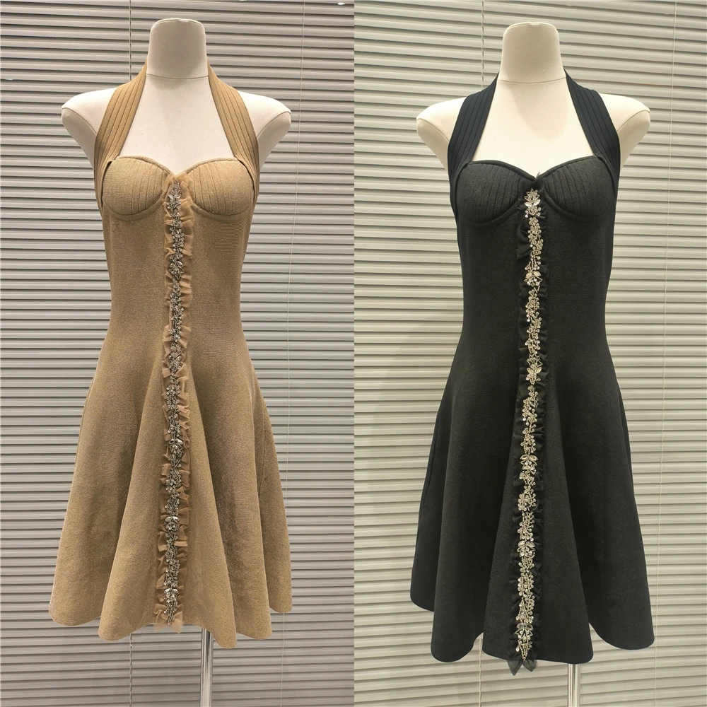 Versão high-end parisiense luxo cristal decorado ouro bule jaet aberto cardigan ele ne pendurado malha dr para mulher
