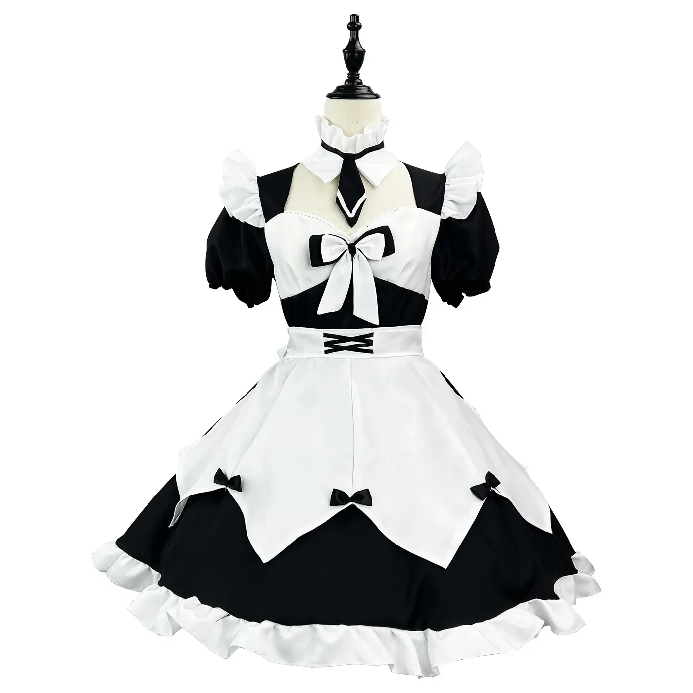 

Black Cute Lolita Tiered Maid Dress Costumes Cosplay Maid Fringed Dress Suit For Waitress Maid Party Stage Costumes
