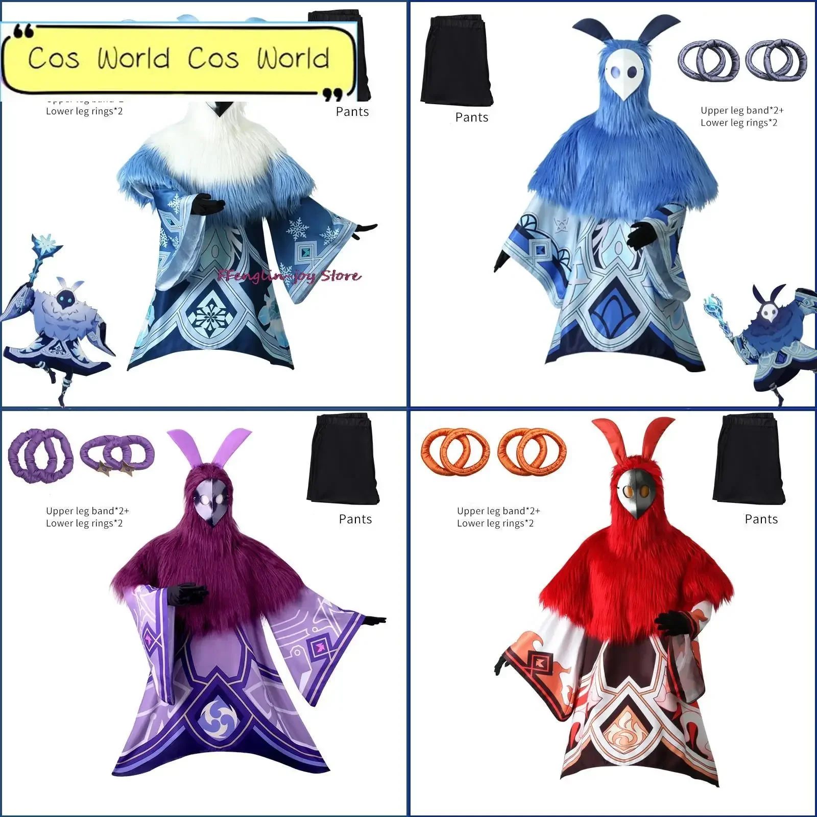 Anime Game Genshin Impact Electro Fire Water Ice Attribute Abyss Mage Cosplay Costume Pilose Hair Cloak Man Woman Halloween Suit