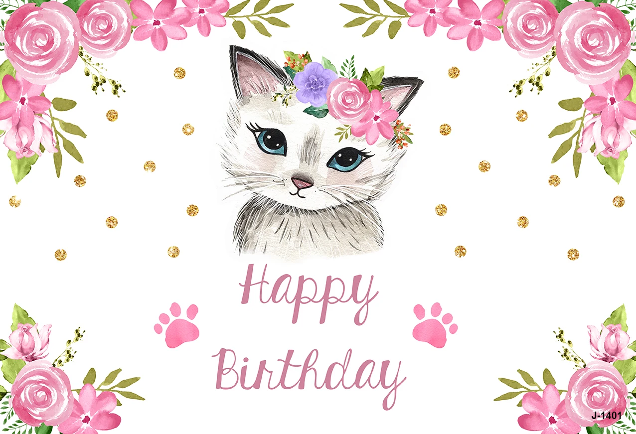 خلفية التصوير الوردي هريرة الحيوانات الأليفة باو القط حفلة عيد ميلاد القط مالك الأطفال كعكة الجدول ديكور خلفية استوديو الصور