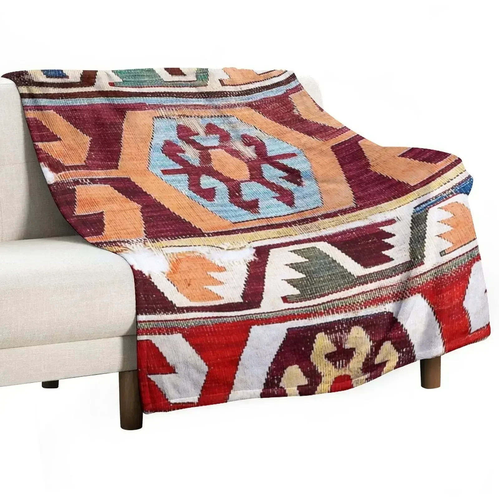 

Konya 18th Century Central Anatolian Kilim Print Throw Blanket Decoratives Luxury Brand Beach Retros Blankets