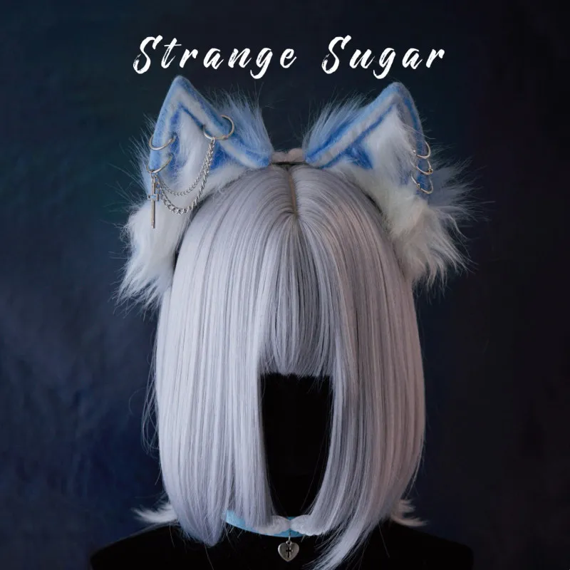 Cat Ear Sweet Cool Subculture Dark Black Cos Hair Clips Original Blue and White Wolf Dog Ears Headband Cute Headband