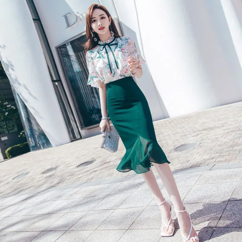 

Female Outfits Midi Printing Skirt Party Women's Two Piece Set Sexy Top and Bottom Vacation 2024 Korean Style Vintage Korea Full