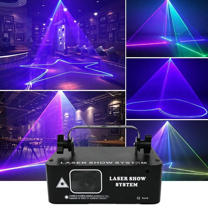 HCWE LED RGB Laser Beam Line Scanner Projector DJ Disco Stage Lighting Effect Dance Party Wedding Bar Club DMX512 Party Lighting