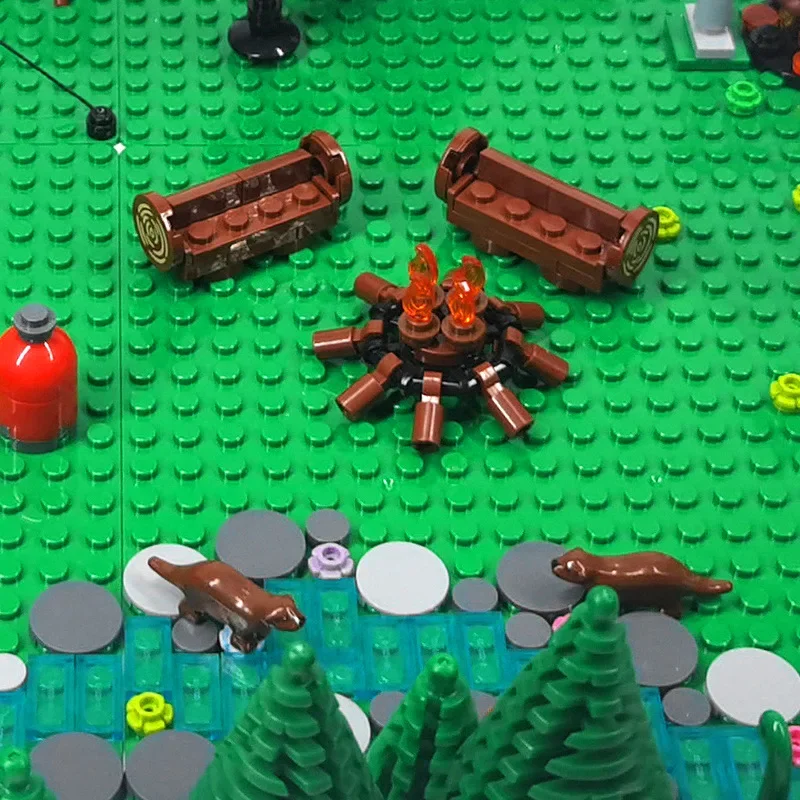 

Outdoor Camping Scene City Outing MOC Building Blocks Picnic Tent Bonfire Jungle Outskirts Bricks Kits Compatible With LEGO