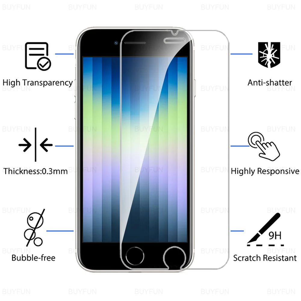 4PCS 9H Tempered Film For iPhone SE (2022) 4.7" Screen Protection Glass For Apple iphone SE3 5G iPhoneSE Safety Protector Cover